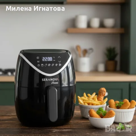 Фритюрник с горещ въздух (Air Fryer) Seranova, 5L, 2000W, Дигитален сензорен дисплей, снимка 3 - Други - 55959533