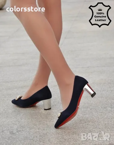 Обувки на ток - тъмносин ЕСТЕСТВЕН велур - 17265Z-2-3K, снимка 2 - Дамски обувки на ток - 46174314