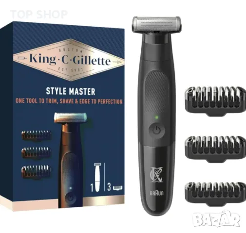 King C. Gillette Style Master - Мъжки акумулаторен комплект тример за брада и брада с 4D нож, включв