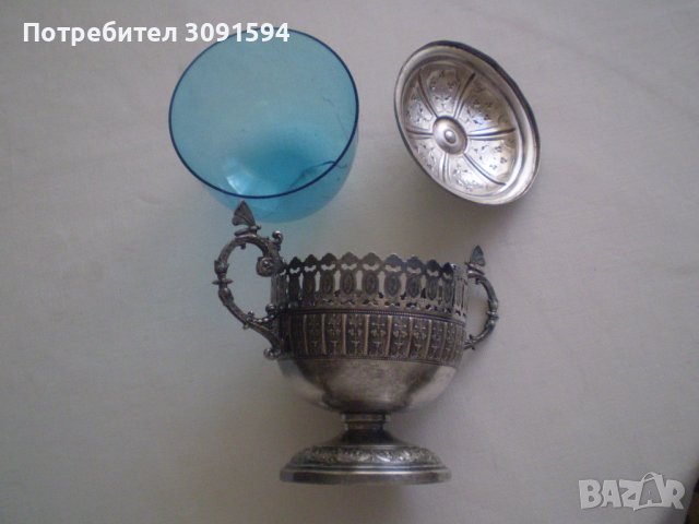 Стара захарница бонбониера  ВМФ Уникат с оригиналното стъкло  wmf, снимка 8 - Антикварни и старинни предмети - 37460864