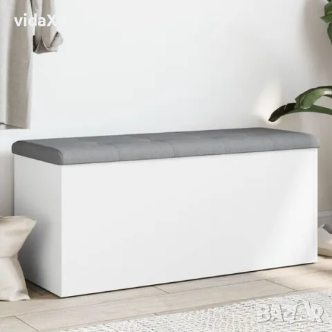 vidaXL Пейка за съхранение, бяла, 102x42x45 см, инженерно дърво（SKU: 835054）, снимка 2 - Шкафове - 56123398