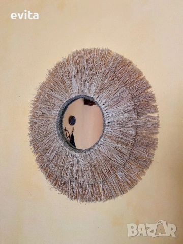 🌿Дизайнерско огледало от рафия – ръчно изработен бохо акцент за уютен и модерен дом, снимка 5 - Огледала - 53881746