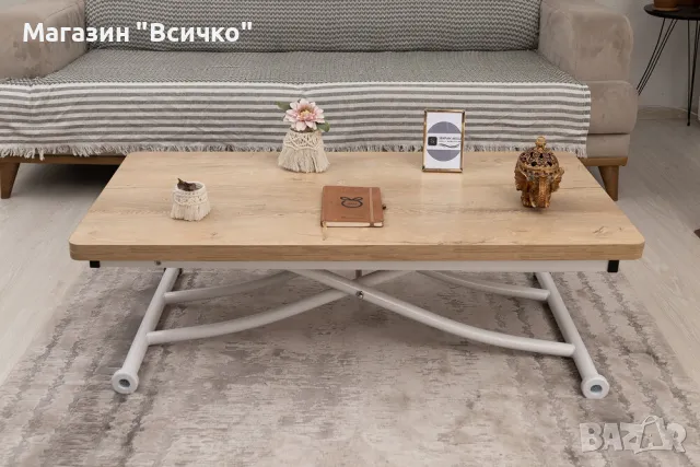 Комбинирана маса — бял дъб + извити бели крака, снимка 3 - Маси - 49165649