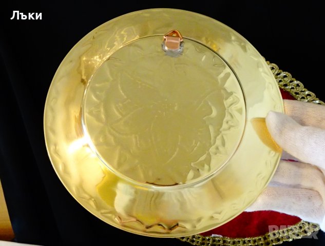 Чиния от месинг,пано за стена,позлата,цветя. , снимка 3 - Антикварни и старинни предмети - 39553260