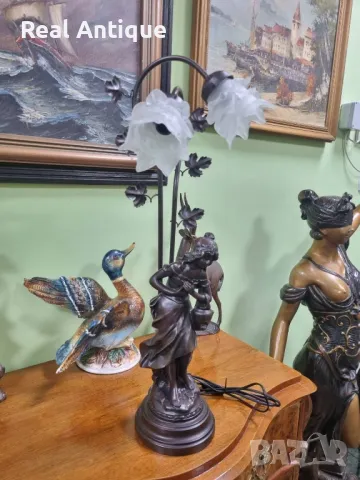 Страхотна голяма антикварна фигура статуетка лампа , снимка 3 - Статуетки - 49105323