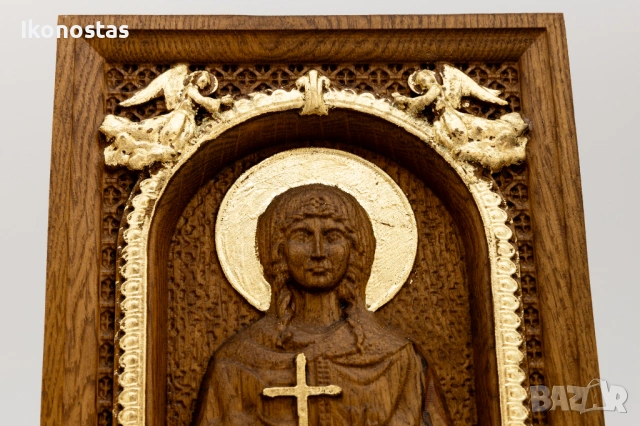Света великомъченица Варвара – релефна икона от дъб с позлата, снимка 4 - Икони - 53224944