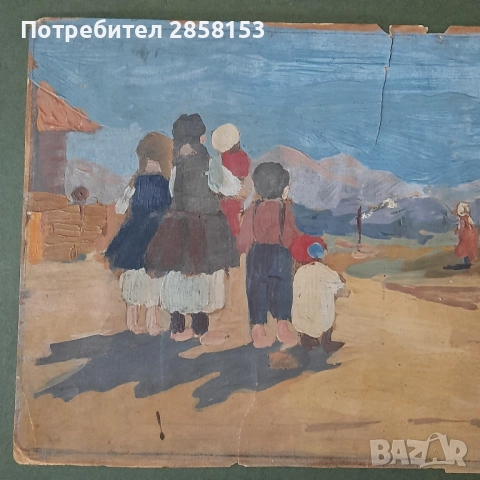Стара картина гваш на худ. Атанас Михов 1879-1975 г., снимка 4 - Антикварни и старинни предмети - 52740713