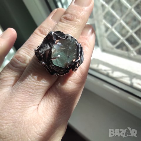 Бутиков сребърен пръстен с естествен аквамарин , снимка 1 - Пръстени - 39723082