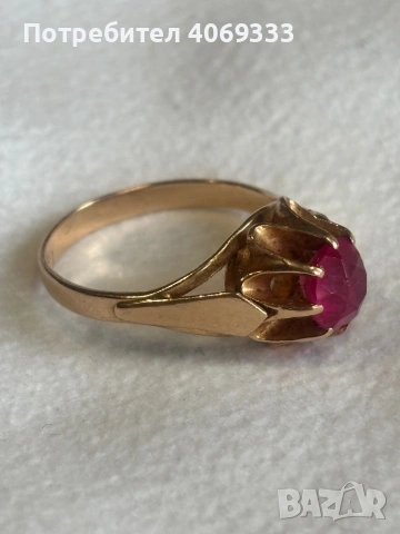 Руски златен пръстен с рубин 3.9 гр 14к, снимка 2 - Пръстени - 54175472