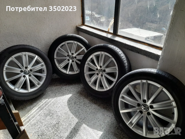 Джанти с Гуми 18 цола 5x112 Vw Tiguan / Фолксваген Тигуан . 7J ET43 ц Централен отвор 57.1, снимка 2 - Гуми и джанти - 54007392