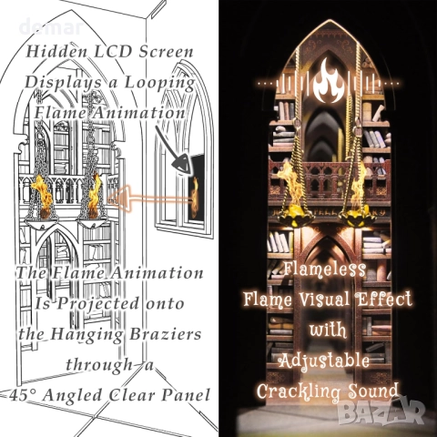 Комплект за книжен кът DolphinIsle, библиотека с магически заклинания и илюзия за пламък, снимка 3 - Декорация за дома - 51521987