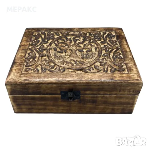 Голяма дървена кутия с керамична глазура – 20 × 15 × 7,5 см