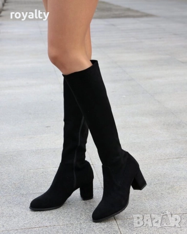 Ботуши на ток - черен велур - BRS10