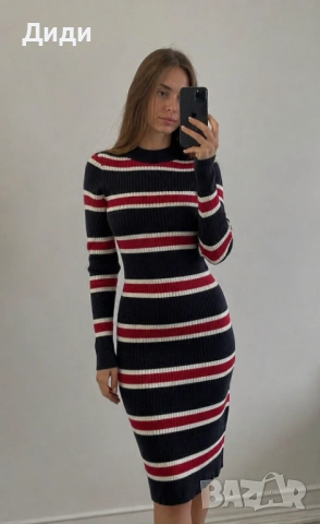 Дамска еластична рокля по тялото с дълъг ръкав