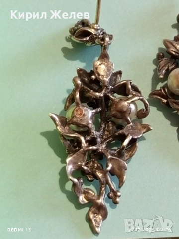 Винтидж сребърни обеци с флорален мотив и инкрустирани перли ювелирна изработка 52447, снимка 5 - Обеци - 52909467