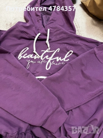 Стилен спортно-елегантен лилав суитшърт с качулка , снимка 2 - Суичъри - 54196384