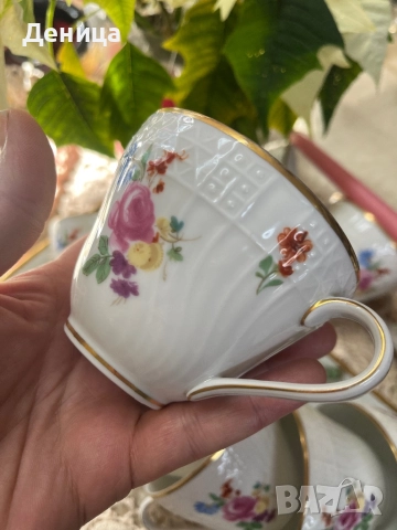Hutschenreuther Dresden.  Всяка чаша е бижу⚜️ Нежна, прозирна, букети цъфтят върху бял порцелан. , снимка 12 - Чаши - 52952268