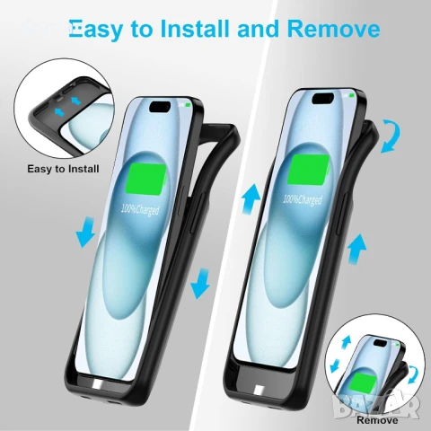 YISHDA калъф с батерия за iPhone 15 (6.1 инча), 7000mAh тънък, снимка 3 - Калъфи, кейсове - 50859437