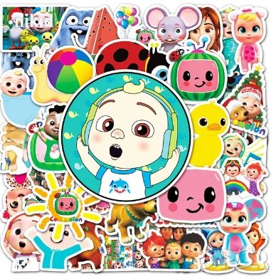 50 бр cocomelon КоКомелон Кокомелън самозалепващи лепенки стикери за украса декор картонена торта