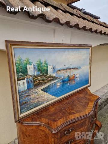 Превъзходна огромна антикварна майсторска авторска картина масло върху платно , снимка 6 - Антикварни и старинни предмети - 52648304
