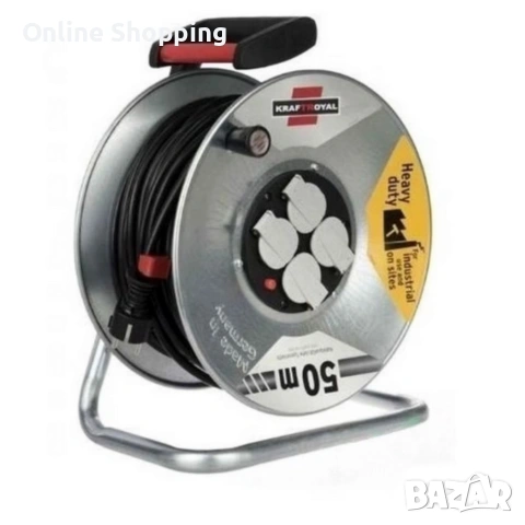 Електрически удължител с макара KraftRoyal 50m , снимка 4 - Разклонители и удължители - 53375624