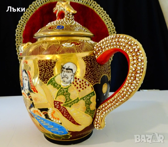Кана японски порцелан Satsuma,Дракон,злато,1.5 литра. , снимка 6 - Антикварни и старинни предмети - 51636022