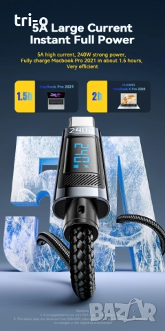 Essager 240W USB Type-C към USB C, 100W PD 3.1, бързо зареждане 2 метра, снимка 5 - USB кабели - 52499528