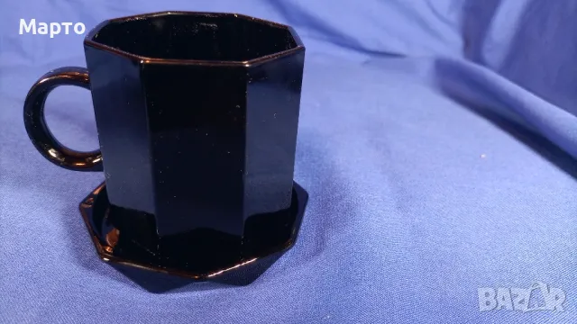 Френски черен аркопал за чай и кафе с чинийки и каничка за мляко, снимка 3 - Чаши - 49677798