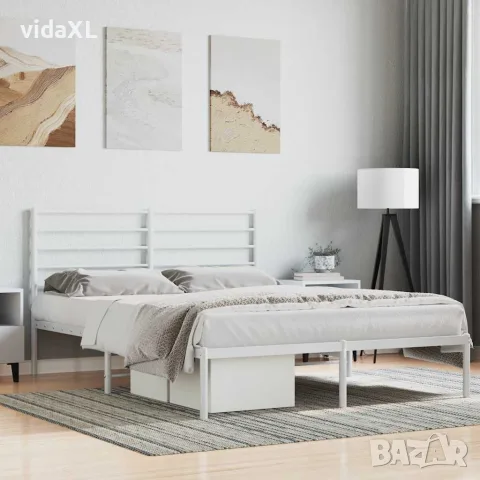 vidaXL Метална рамка за легло с горна табла, бяла, 140x200 см, снимка 2 - Спални и легла - 56147353