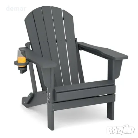 Сгъваем градински стол Adirondack от HDPE с поставка за чаша, снимка 2 - Градински мебели, декорация  - 55806874