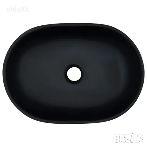 vidaXL Мивка за плот, черно и сиво, овална, 47x33x13 см, керамика, снимка 6 - Мивки - 56146201