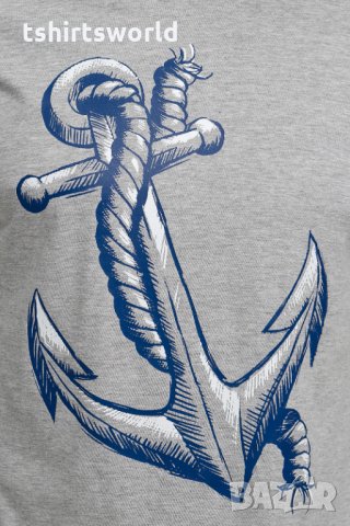 Нова мъжка сива тениска с трансферен печат Голяма котва, морска, снимка 10 - Тениски - 29954045