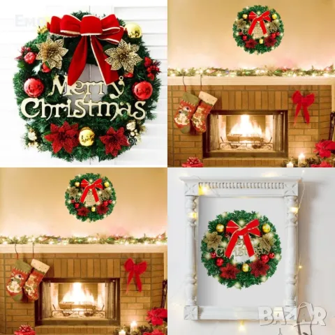 Коледен венец - Mеrry Christmas с панделка: Диаметър: 30см