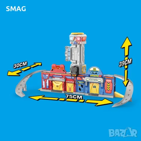 Полицейска и пожарна станция със звукови светлини и 2 превозни средства S_1231283, снимка 2 - Коли, камиони, мотори, писти - 48011674