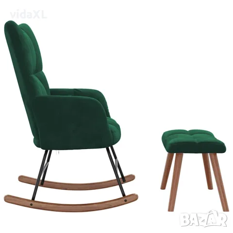 vidaXL Люлеещ се стол с табуретка, тъмнозелен, кадифе, снимка 6 - Столове - 56146936