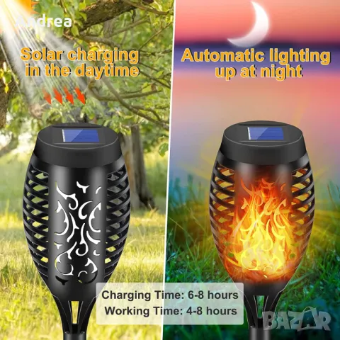 Соларна LED лампа тип факла за градината с ефект на пламък Solar Light, снимка 2 - Градински мебели, декорация  - 49622902