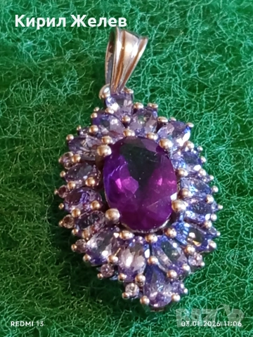 Сребърна висулка с Аметист камък на душата символизира дълбока любов, щастие 52799, снимка 2 - Колиета, медальони, синджири - 52961448