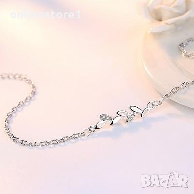 Сребърна гривна - Листа 925 печат сребро GR102, снимка 2 - Гривни - 29971037