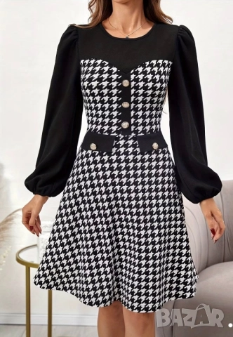 Рокля в черно и бяло-пепит