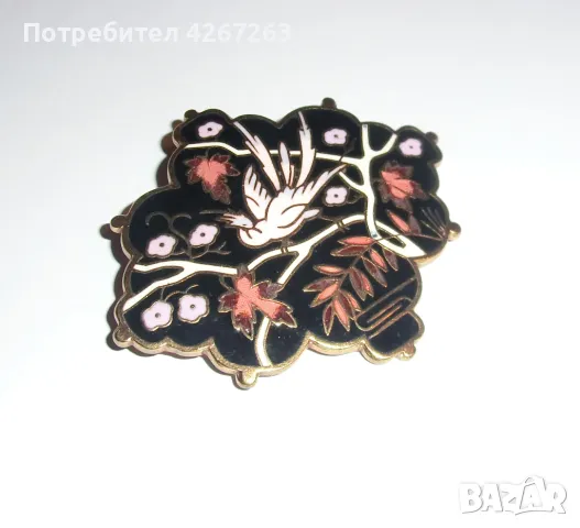 Винтидж дамска брошка феникс, клетъчен емайл върху медна основа, снимка 7 - Други - 48466289