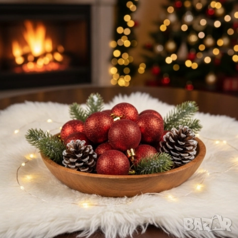 Комплект коледни топки 2 см – сребърни (8 бр.) и червени (16 бр.), снимка 3 - Други стоки за дома - 52086895
