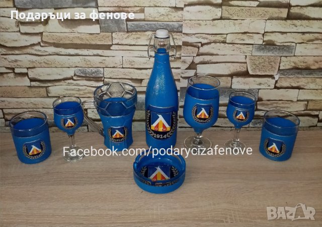 Подарък за фен на "ЛЕВСКИ"-ръчно декорирана бутилка с логото, снимка 2 - Подаръци за мъже - 38297616