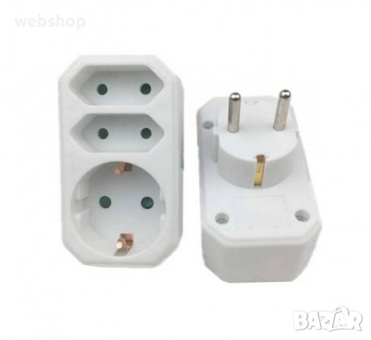 Разклонител за контакт , 3-ка, без кабел, бял, 220V, 16A/2.5A, снимка 1