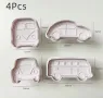 4 бр Кола Автомобил Автобус Бус пластмасови форми резци с бутало за сладки фондан бисквитки, снимка 2