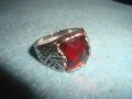 СТАР МЕДЕН ПОСРЕБРЕН ПРЪСТЕН с ЮВЕЛИРНО ФАСЕТИРАН ГОЛЯМ ГРАНАТ АРИСТОКРАТИЧНО АРТ ДЕКО БИЖУ 25194, снимка 9