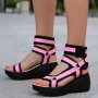 Сандали на плаформа - черно и розово лак с черно ходило - SK017, снимка 1