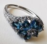 Елегантен сребърен 925 пръстен с родиево покритие и Натурални London Blue Топази и Циркони!, снимка 2