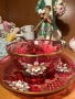 EGERMANN BOHEMIAN RUBY RED CRYSTAL Cup and Saucer - невероятно красив и стилен двоен сет , снимка 1