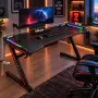 Геймърско бюро с RGB LED осветление, стойка за джойстици, поставка за чаша и голяма подложка –140×6, снимка 2