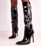 Дамски черни лачени ботуши със златни орнаменти Herrera, снимка 4